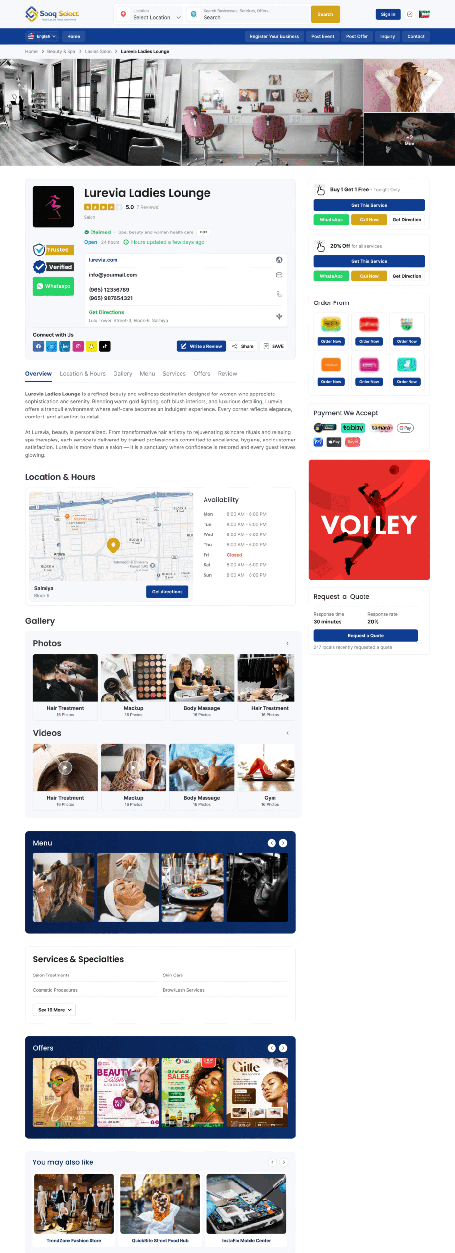 Sooq Select business details page scrolling preview